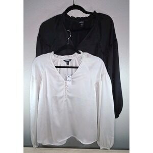 Express Satin Blouse Bundle Size S Black & Cream Long Sleeve NWT + EUC
